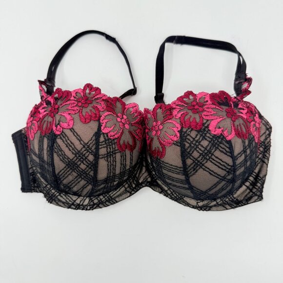 Vintage 2000 Y2K Magenta Noir Sheer Floral Garter Set 34C - Picture 2 of 13